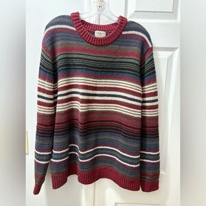 LL Bean Mens XL Lambs Wool Striped Crew Neck Sweater Chunky Cabin Lodge